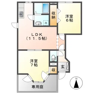 レーベン中畝B【1階】の間取り