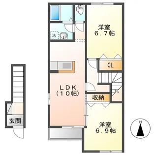岡山県倉敷市児島上の町1丁目【アパート】の間取り