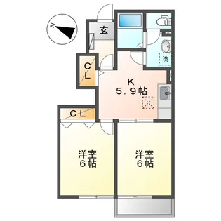 グランドゥールK【101号室】の間取り