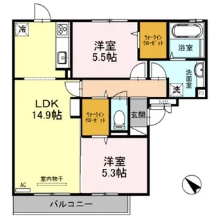 サニーヒルズ泉大津 A棟【2階】の間取り
