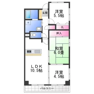 グリーングラス久米田【3階】の間取り