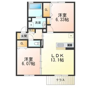 プルミエジュール上野芝【2階】の間取り