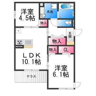 ルコリーヌ三国ケ丘(Rue colline三国ヶ丘)【201号室】の間取り