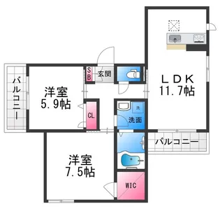 クオレール浜寺【1階】の間取り