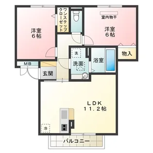 パレス上野芝【202号室】の間取り