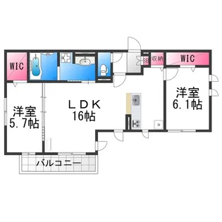 ベァーフルート長曽根【3階】の間取り