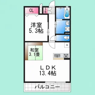 カルム御陵前【202号室】の間取り