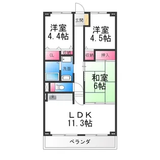 プラージュ浜寺【3階】の間取り