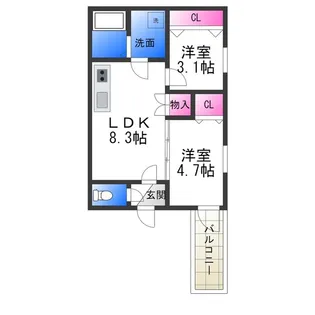 I maison Rhodon【203号室】の間取り