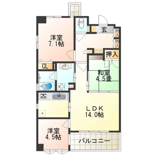 クラウンハイム西田辺【6階】の間取り