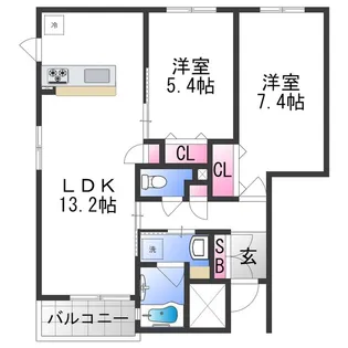 2LDKの間取り画像