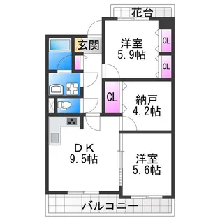 阪神住建グランディール阿倍野【3階】の間取り