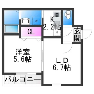 Fujipalace なでしこ北田辺【2階】の間取り