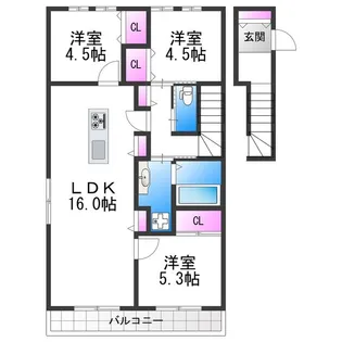 ラヴェルテュ播磨町【2階】の間取り