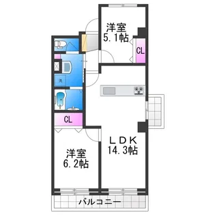 パティオ北加賀屋【5階】の間取り