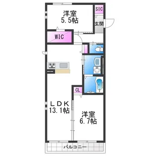 ハイムメゾン長居公園通【1階】の間取り
