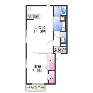 セジュール加美北【1階】の間取り
