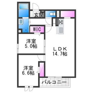 Passaro Grande北田辺【2階】の間取り