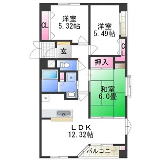 ジョワジール長居公園【3階】の間取り