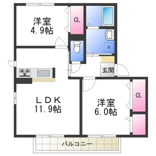 2LDKの間取り画像