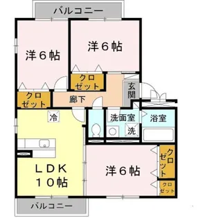 クレール E棟【3階】の間取り