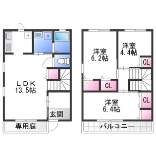 大阪府堺市中区平井【テラスハウス】の間取り