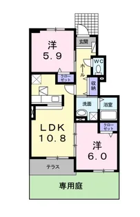 レジデンスイナリA【1階】の間取り