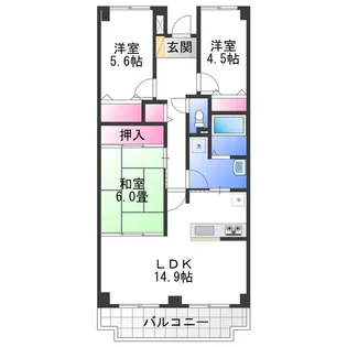 コスモ北野田【13階】の間取り