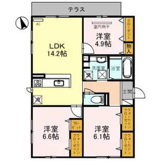 agerate(アジェラート) B棟【1階】の間取り
