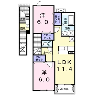 プレシャスコートK東松江Ⅱ【2階】の間取り