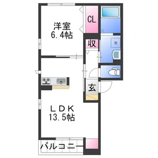 1LDKの間取り画像
