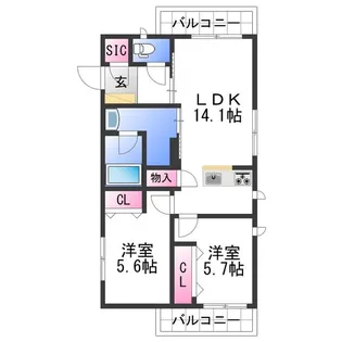 ベレオ黒田SOUTH【3階】の間取り