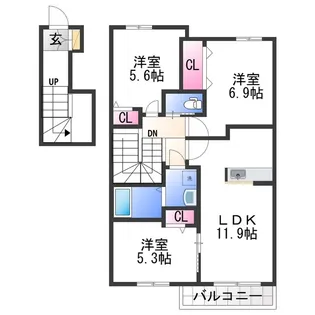 シャーメゾン西庄Ⅱ【2階】の間取り
