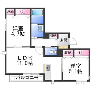 テラス新中通【3階】の間取り