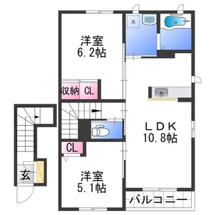シャーメゾン六十谷【2階】の間取り