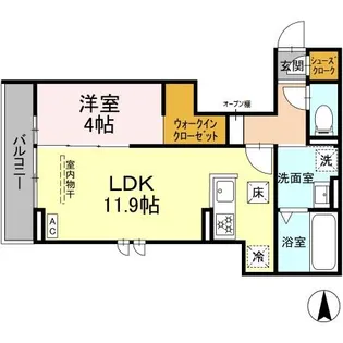 ブリリアン庄内【1階】の間取り