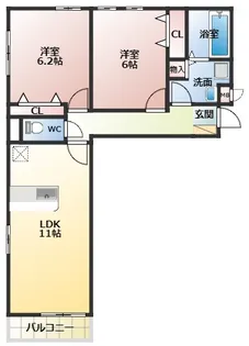2LDKの間取り画像
