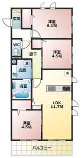 グロリアハイツはびきの B棟【3階】の間取り