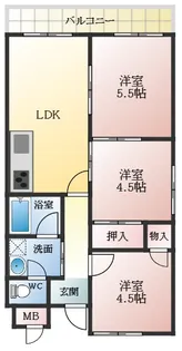 プレジデント柏原【6階】の間取り