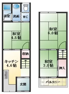 大阪府松原市高見の里6丁目【テラスハウス】の間取り
