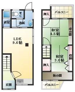 大阪府松原市田井城1丁目【テラスハウス】の間取り