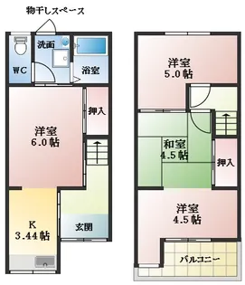 大阪府松原市三宅西2丁目【テラスハウス】の間取り