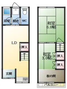 大阪府松原市天美南2丁目【テラスハウス】の間取り