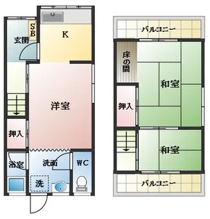 大阪府松原市岡2丁目【テラスハウス】の間取り