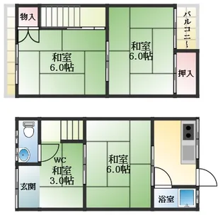 大阪府柏原市今町2丁目【テラスハウス】の間取り