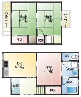 大阪府松原市天美南2丁目【テラスハウス】の間取り