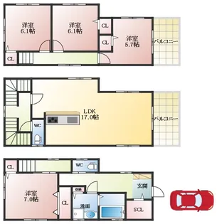 大阪府富田林市若松町西2丁目【一戸建】の間取り