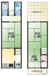 大阪府柏原市法善寺1丁目【テラスハウス】の間取り
