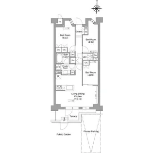 コンフォリア・リヴ八坂富士見【1階】の間取り