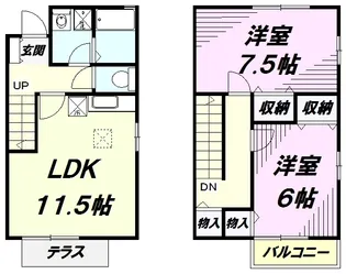 東京都日野市大字日野【テラスハウス】の間取り